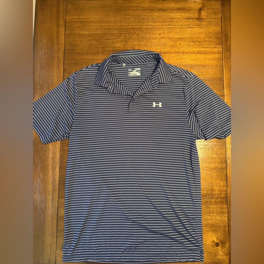 Under Armour Blue and White Striped Polo Shirt